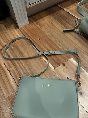 White + Elm Sage Crossbody Bag with Gold Logo